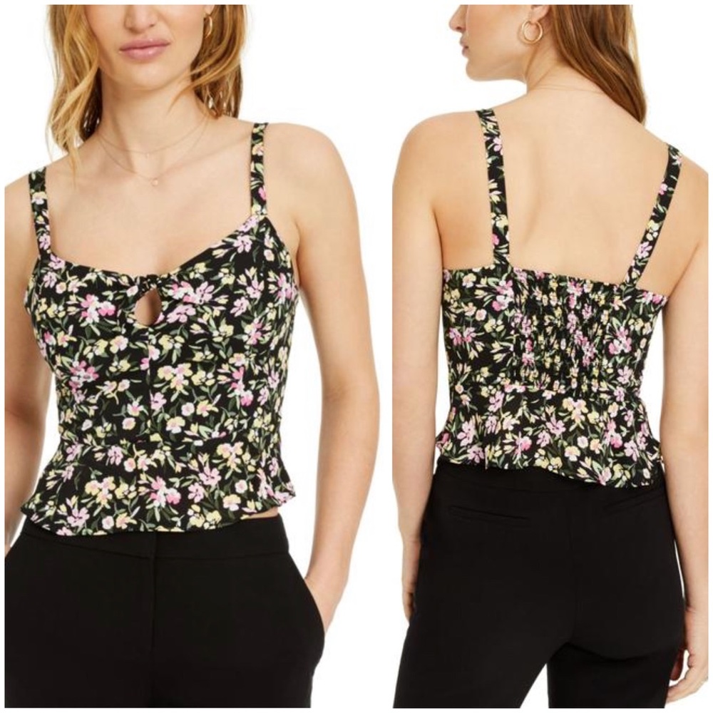 NWT Bar III Floral Cropped Peplum Cut Out Bow Chest Tank Top - Picture 1 of 11